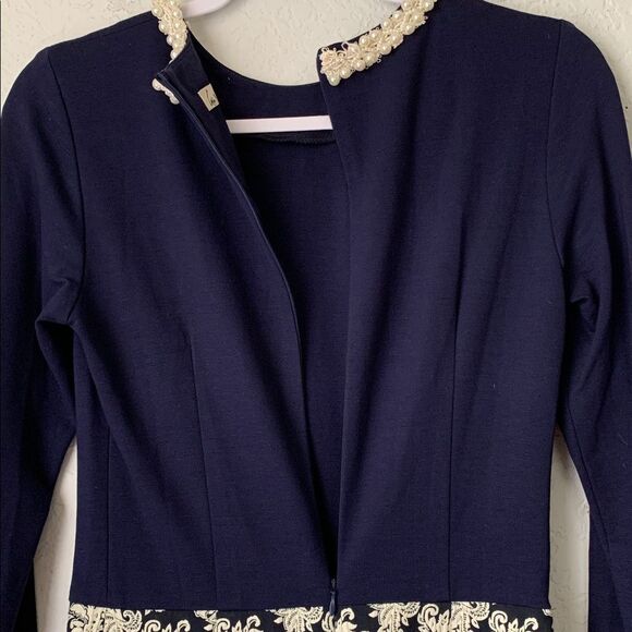 Loren KLaisrie Long Sleeve Pearl Embellished Neckline Dress Size EU 36/US 6 - Picture 9 of 13